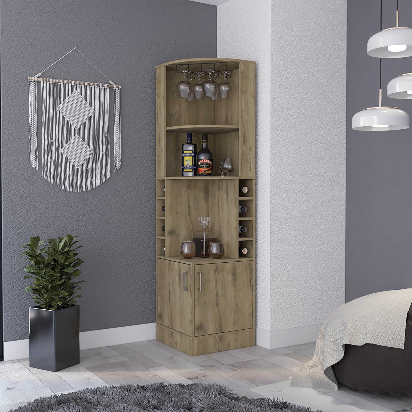 18" Natural Corner Bar Cabinet With Eleven Shelves - Loft&Timber