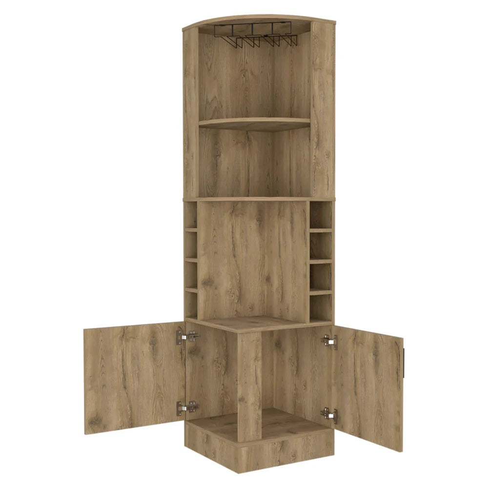 18" Natural Corner Bar Cabinet With Eleven Shelves - Loft&Timber