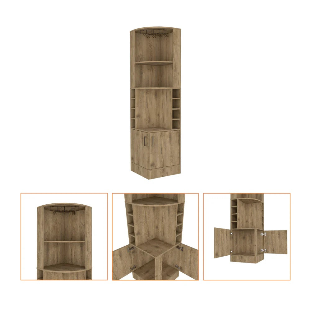 18" Natural Corner Bar Cabinet With Eleven Shelves - Loft&Timber