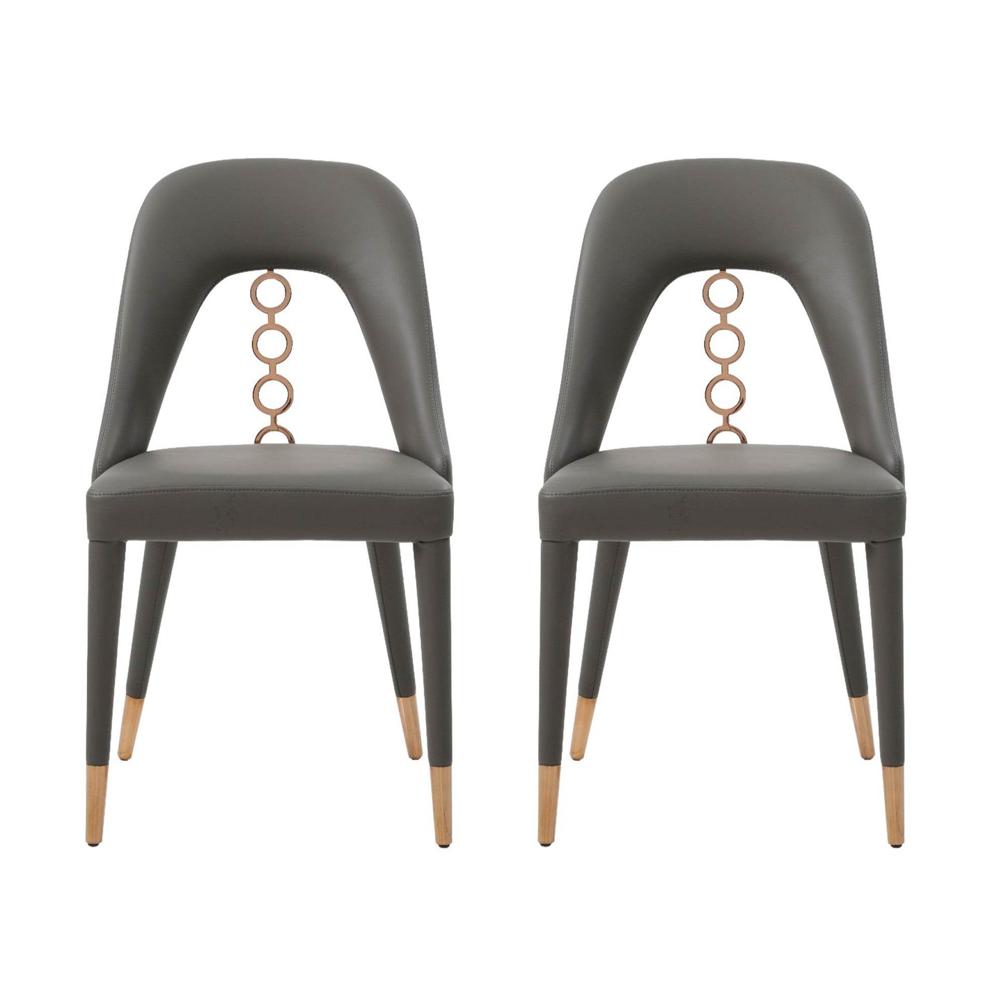 Set of Two Gray Upholstered Faux Leather Dining Side Chairs - Loft&Timber