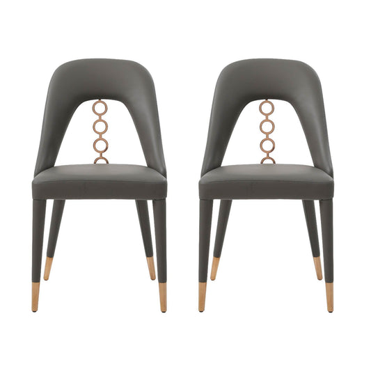 Set of Two Gray Upholstered Faux Leather Dining Side Chairs - Loft&Timber