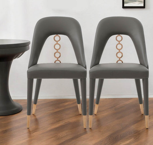 Set of Two Gray Upholstered Faux Leather Dining Side Chairs - Loft&Timber