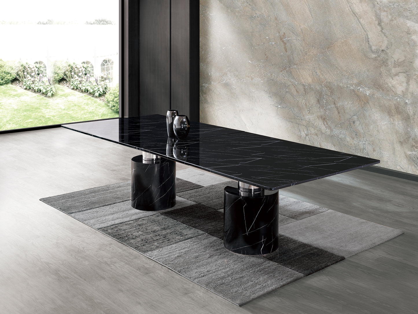 180" Black Marble Double Pedestal Base Dining Table - Loft&Timber
