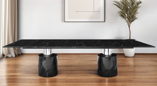 180" Black Marble Double Pedestal Base Dining Table - Loft&Timber