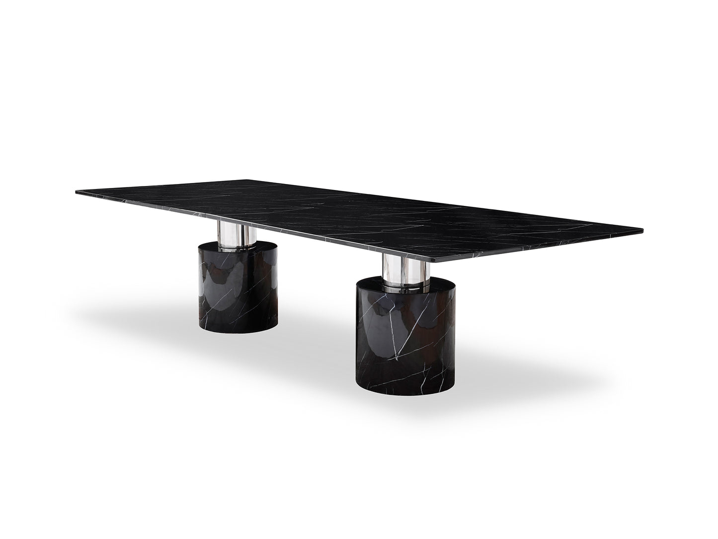 180" Black Marble Double Pedestal Base Dining Table - Loft&Timber