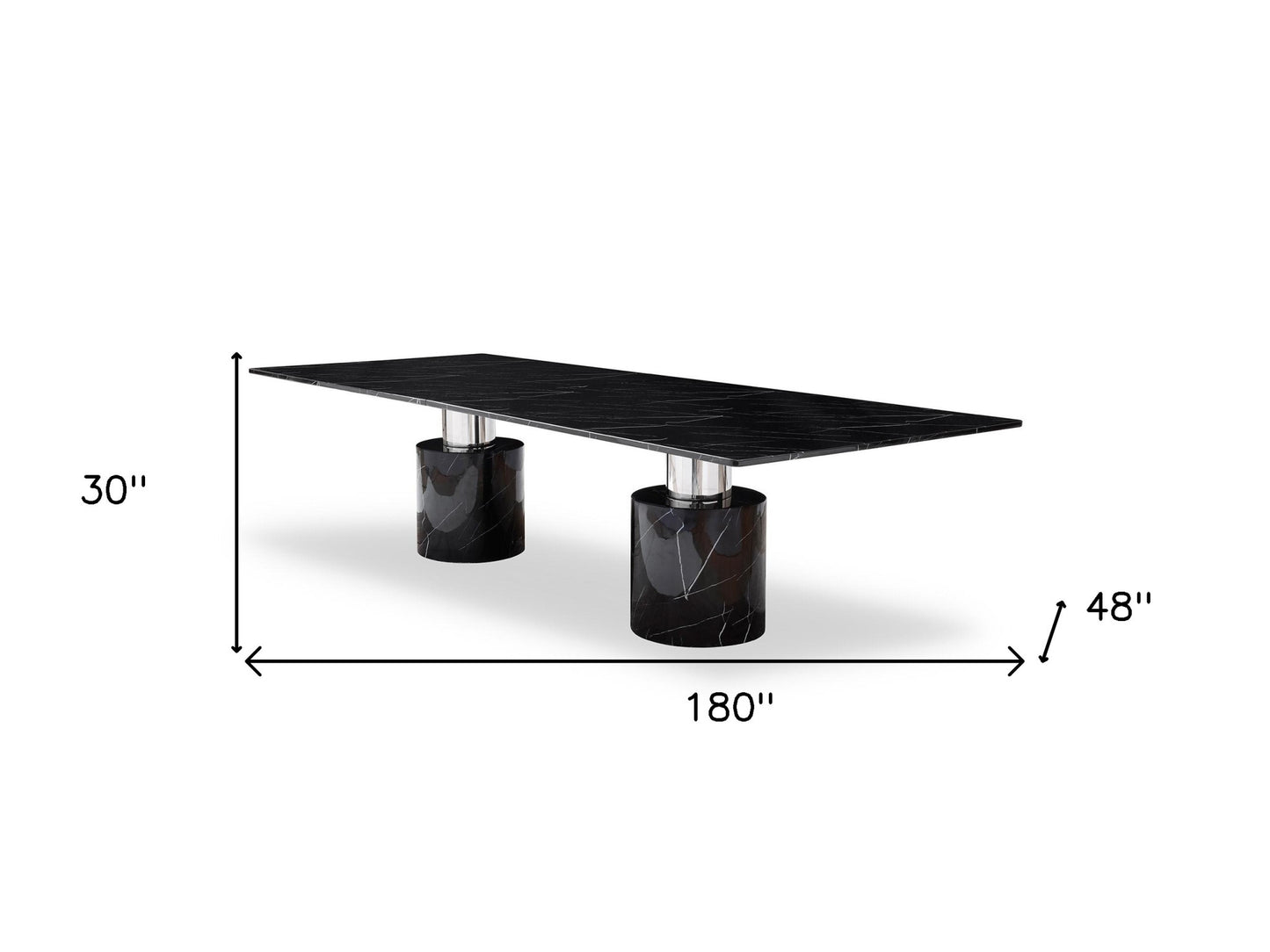 180" Black Marble Double Pedestal Base Dining Table - Loft&Timber