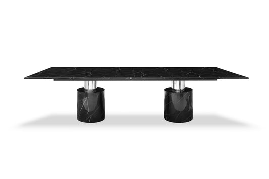 180" Black Marble Double Pedestal Base Dining Table - Loft&Timber
