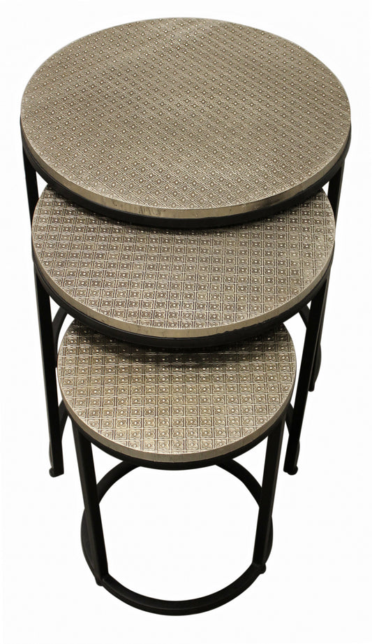 Set Of Three 19" Black And Silver Round Nested Tables - Loft&Timber