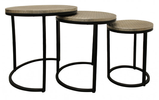 Set Of Three 19" Black And Silver Round Nested Tables - Loft&Timber