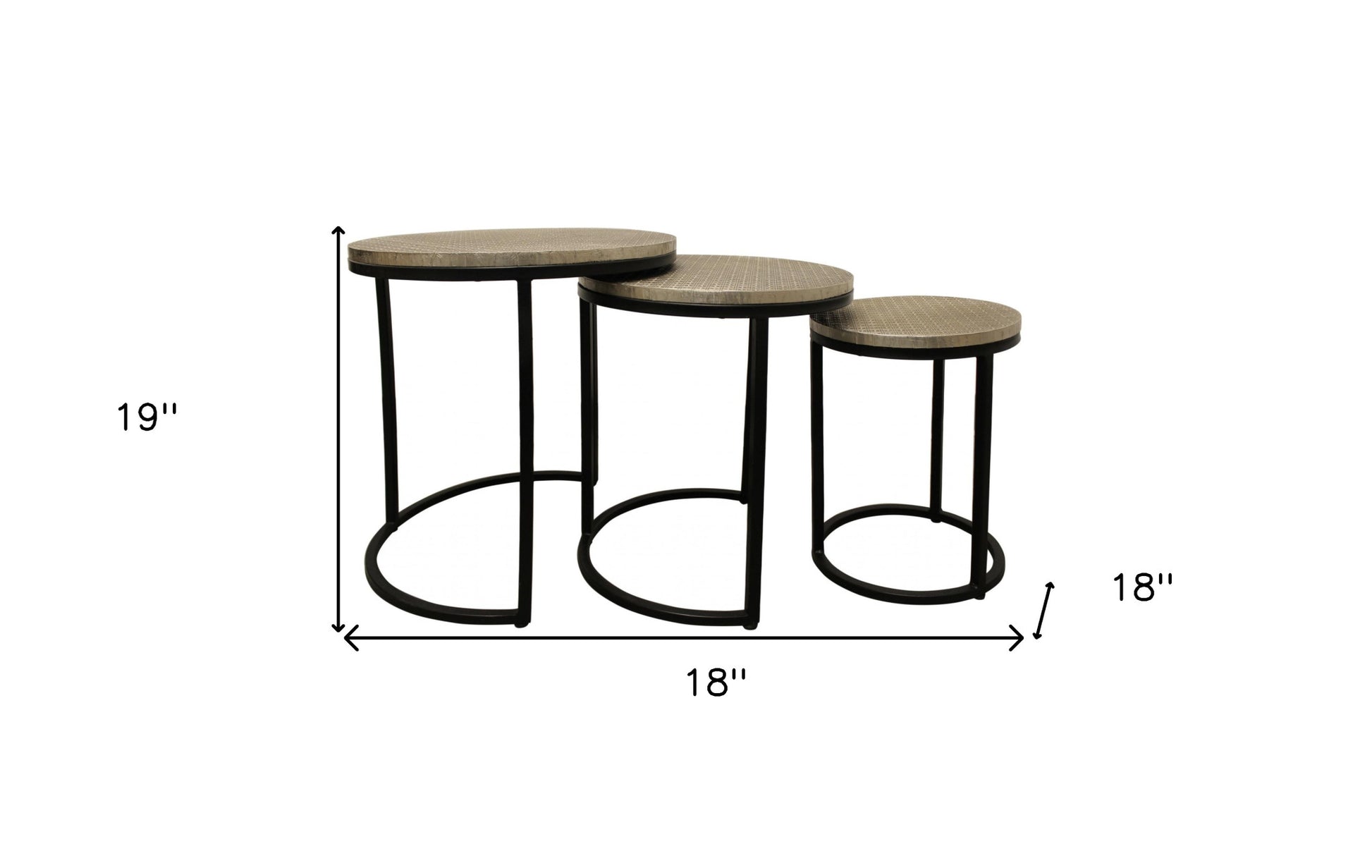 Set Of Three 19" Black And Silver Round Nested Tables - Loft&Timber