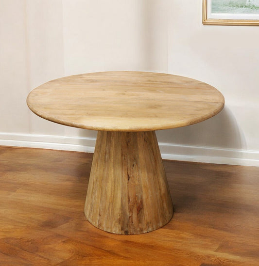 42" Natural Solid Wood Pedestal Base Round Top Dining Table - Loft&Timber