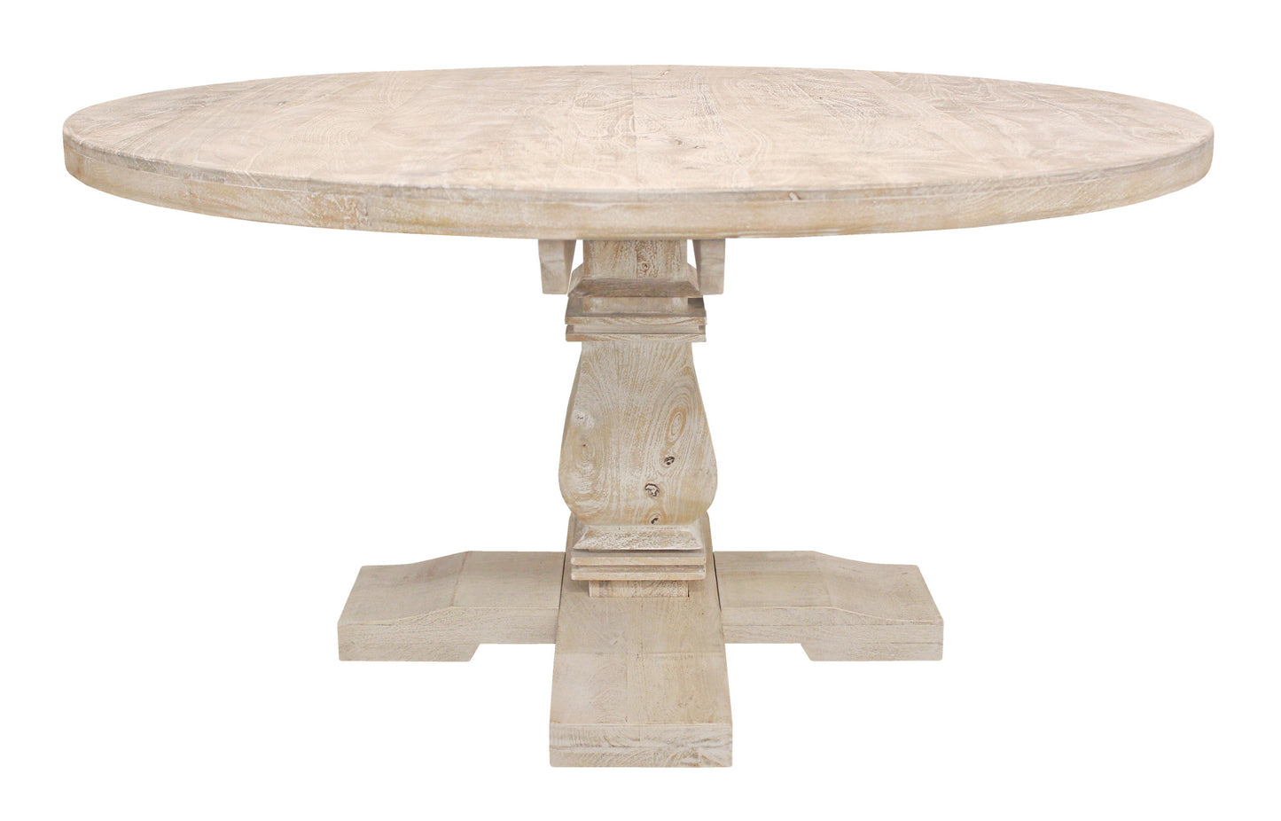 58" Natural Rounded Solid Wood Pedestal Base Dining Table - Loft&Timber