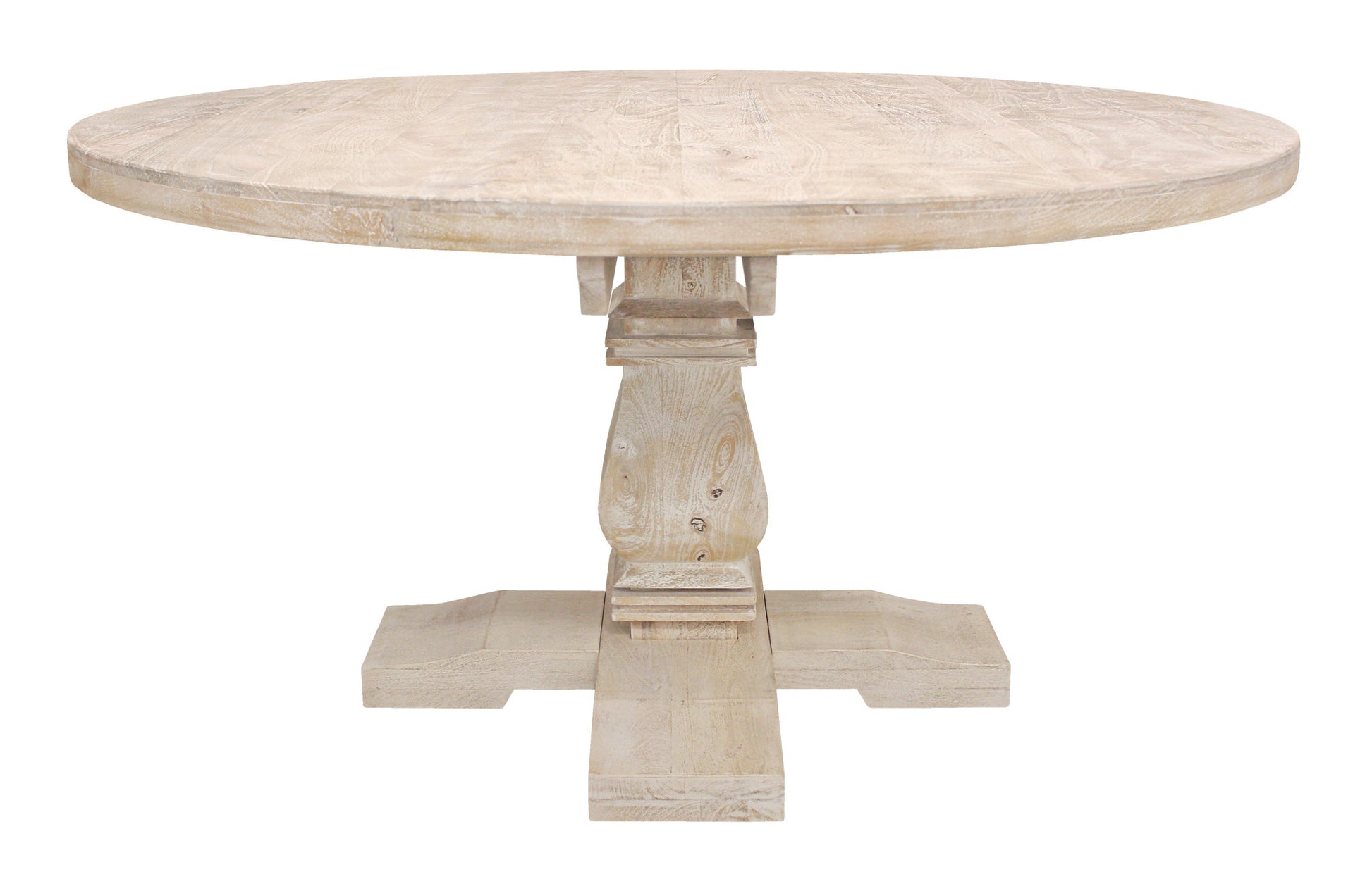 58" Natural Rounded Solid Wood Pedestal Base Dining Table - Loft&Timber