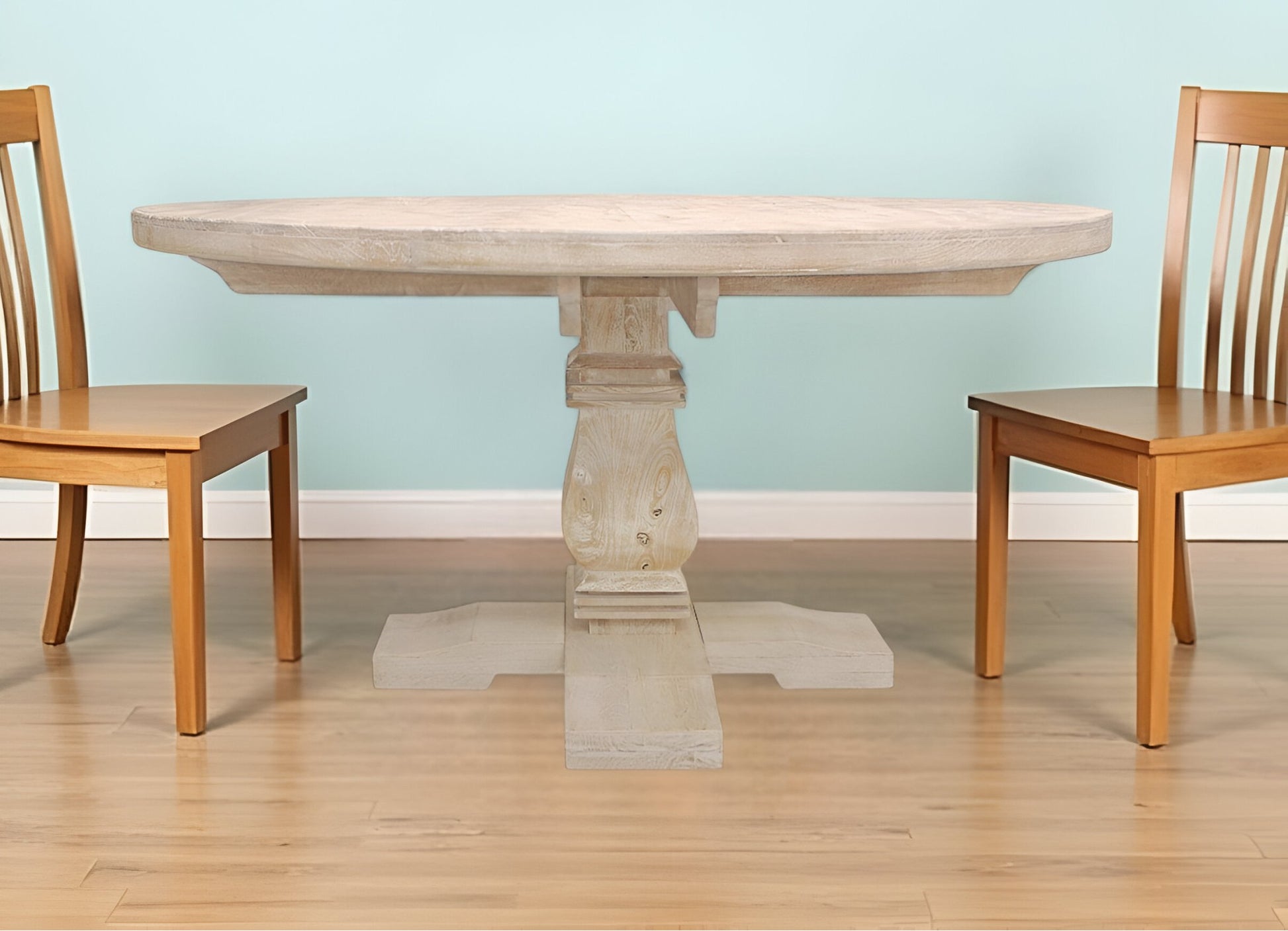 58" Natural Rounded Solid Wood Pedestal Base Dining Table - Loft&Timber