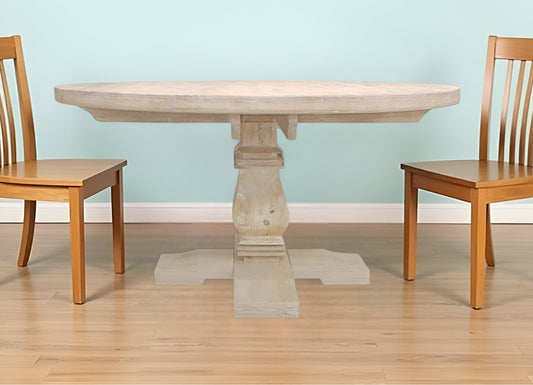 58" Natural Rounded Solid Wood Pedestal Base Dining Table - Loft&Timber