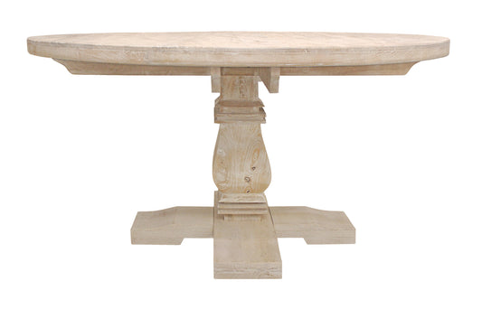 58" Natural Rounded Solid Wood Pedestal Base Dining Table - Loft&Timber