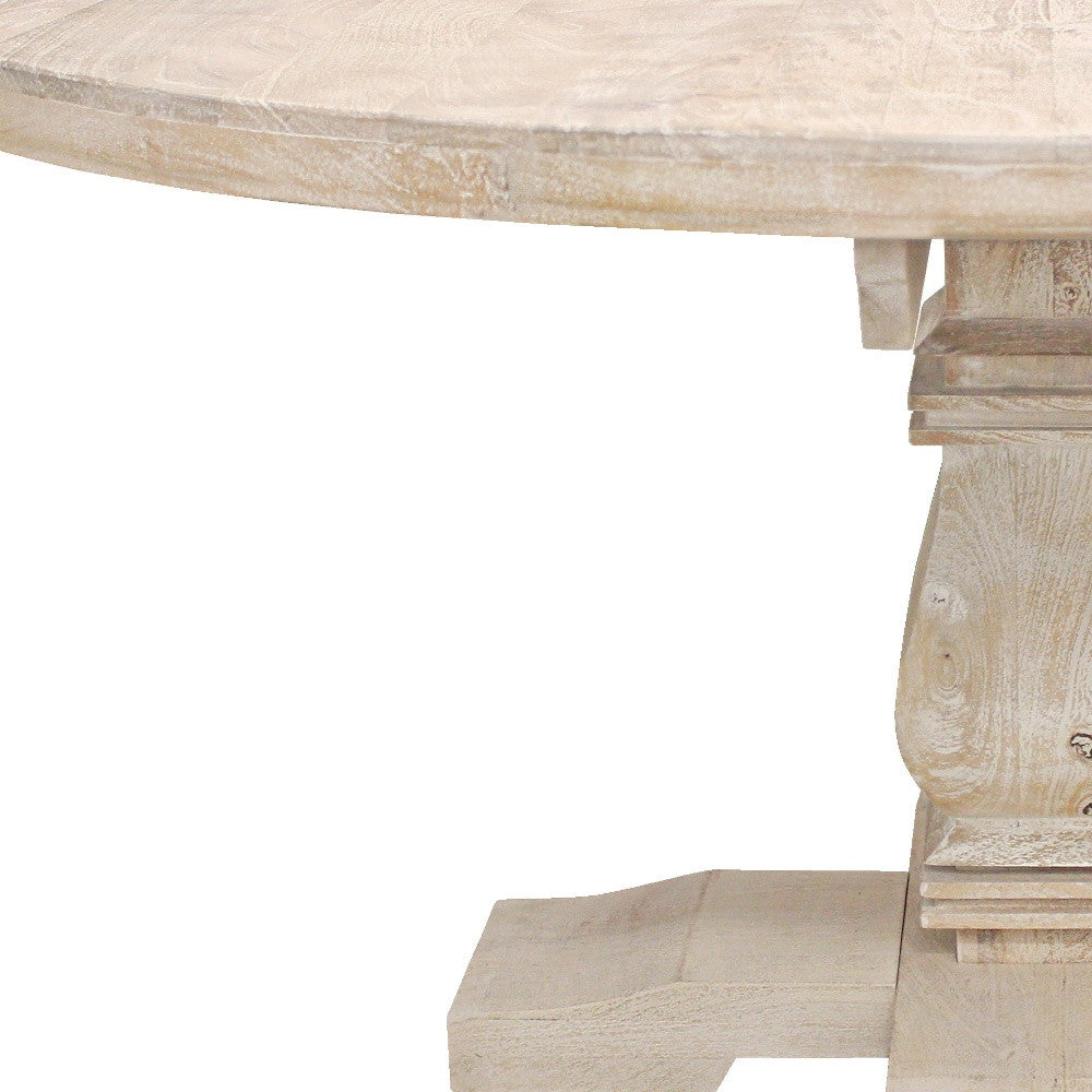 58" Natural Rounded Solid Wood Pedestal Base Dining Table - Loft&Timber