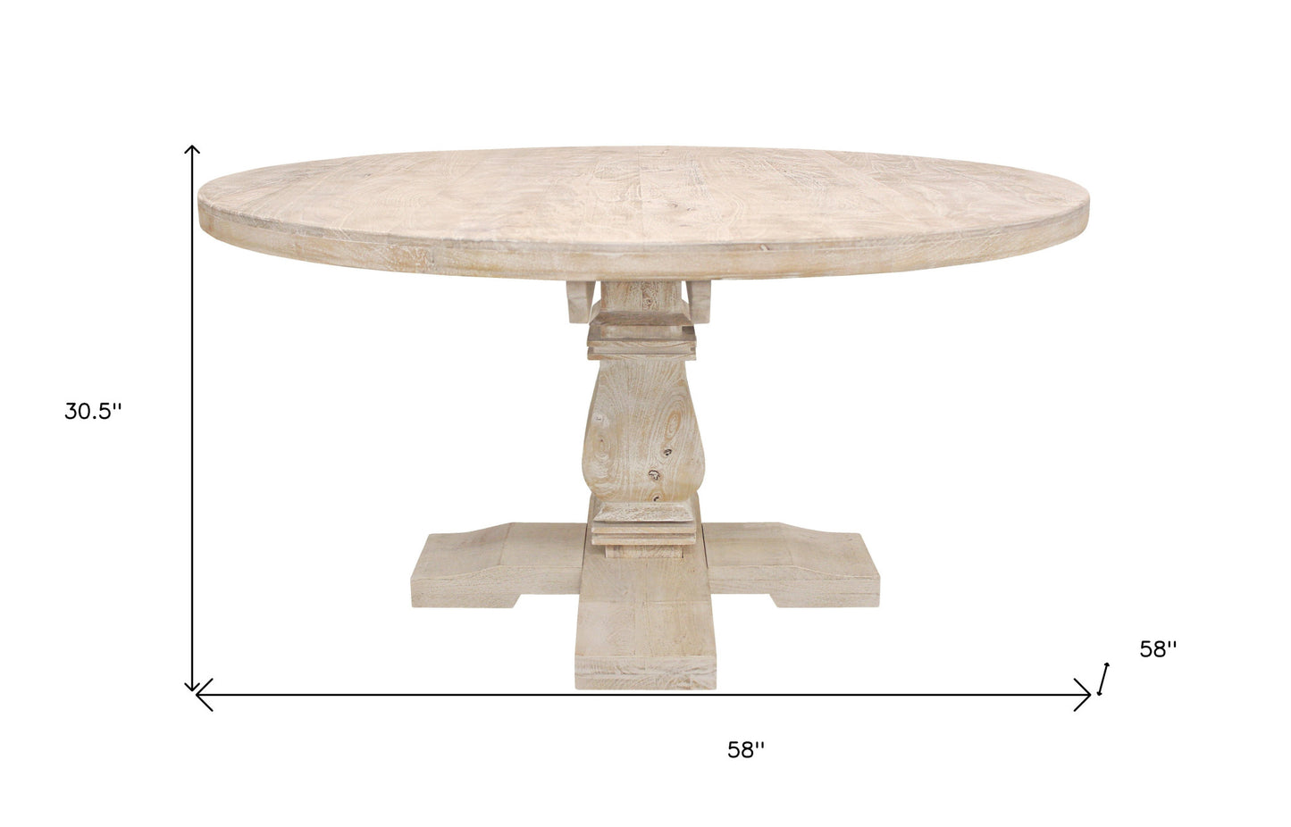 58" Natural Rounded Solid Wood Pedestal Base Dining Table - Loft&Timber