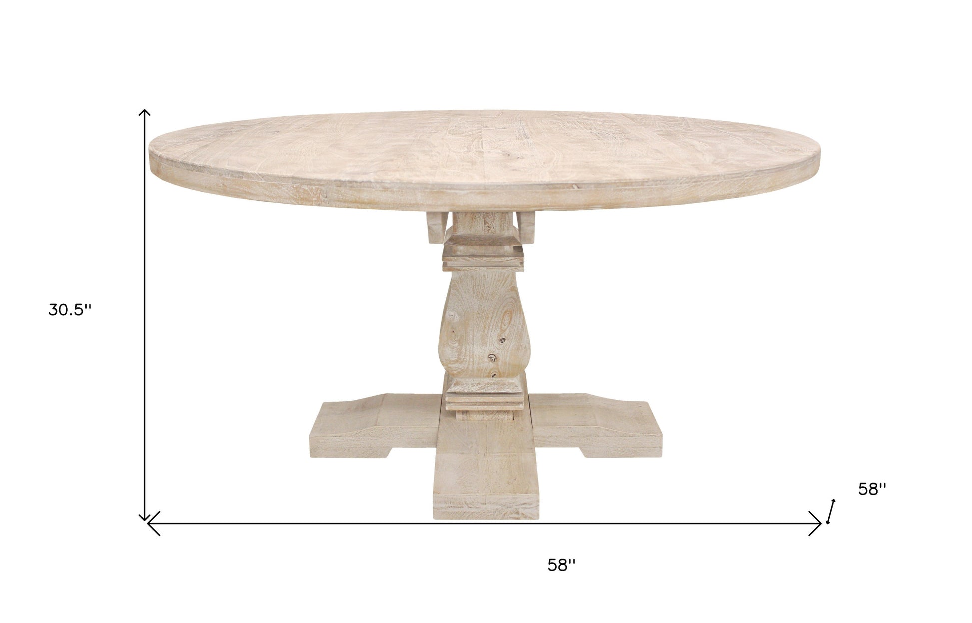 58" Natural Rounded Solid Wood Pedestal Base Dining Table - Loft&Timber
