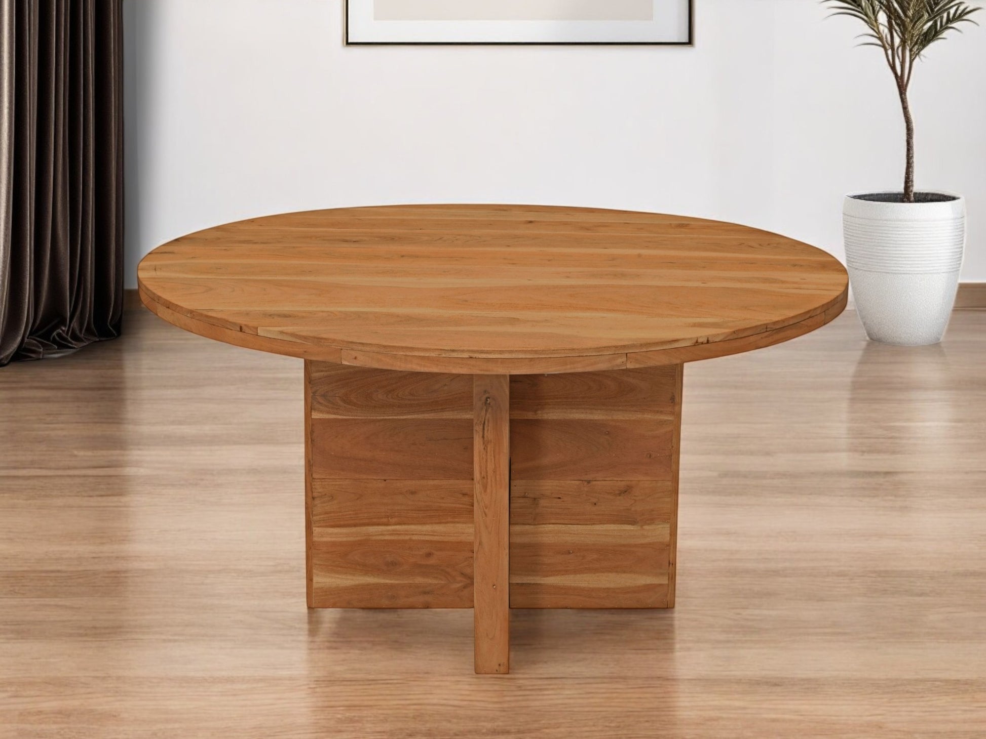 60" Natural Rounded Solid Wood Pedestal Base Dining Table - Loft&Timber