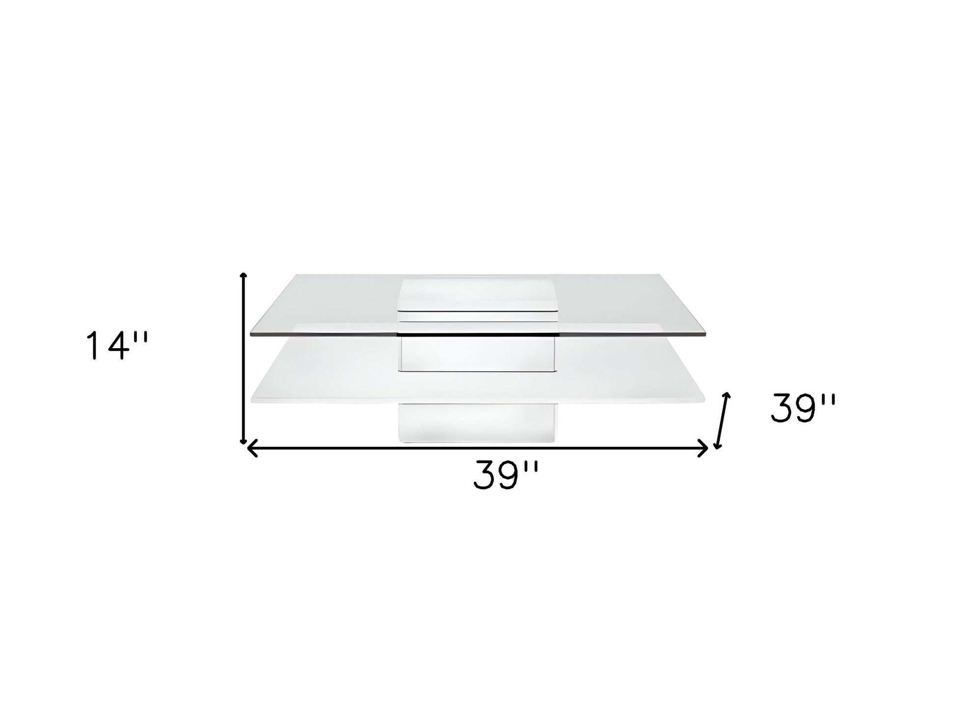 39" Clear and White Glass And Wood Square Pedestal Coffee Table With Shelf-5
