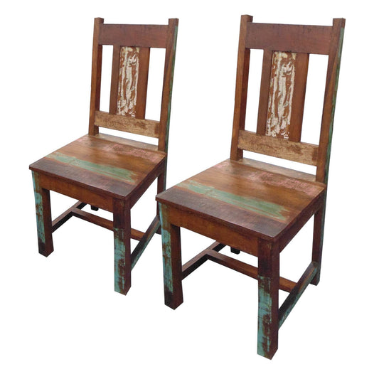 Set of Two Brown Slat Back Dining Side Chairs - Loft&Timber