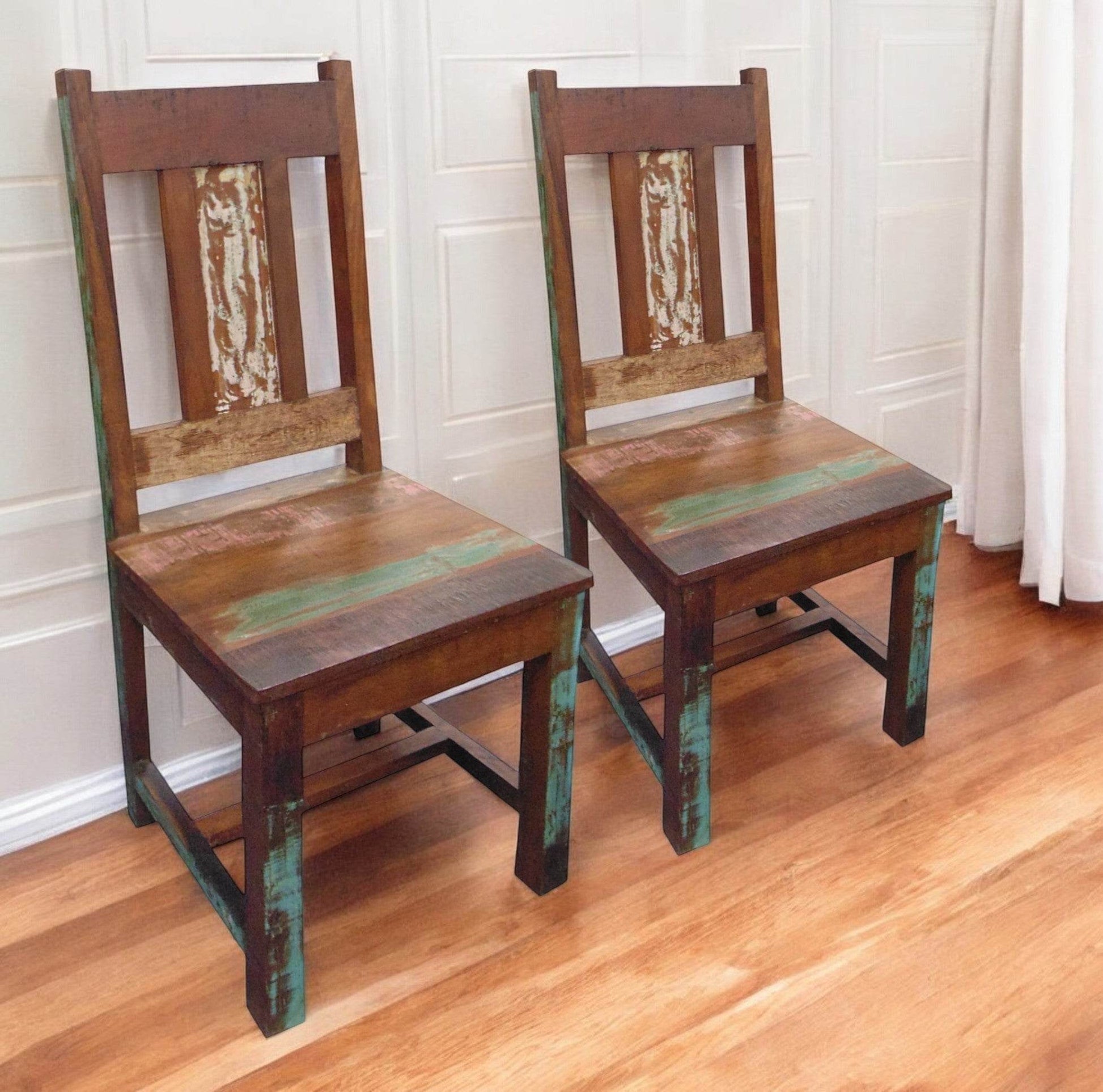 Set of Two Brown Slat Back Dining Side Chairs - Loft&Timber