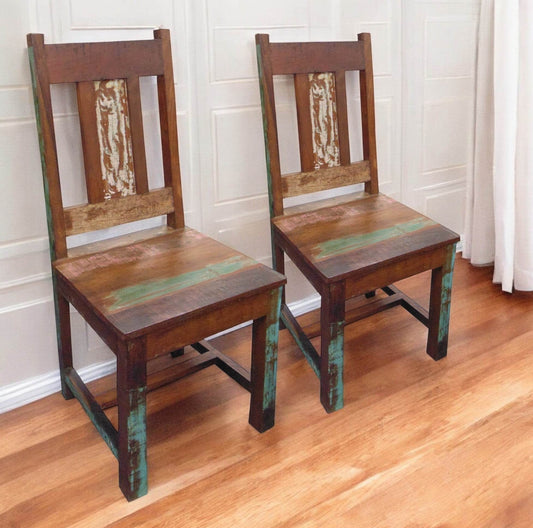 Set of Two Brown Slat Back Dining Side Chairs - Loft&Timber