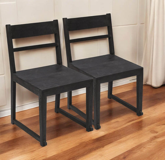 Set of Two Dark Gray Ladder Back Dining Side Chairs - Loft&Timber