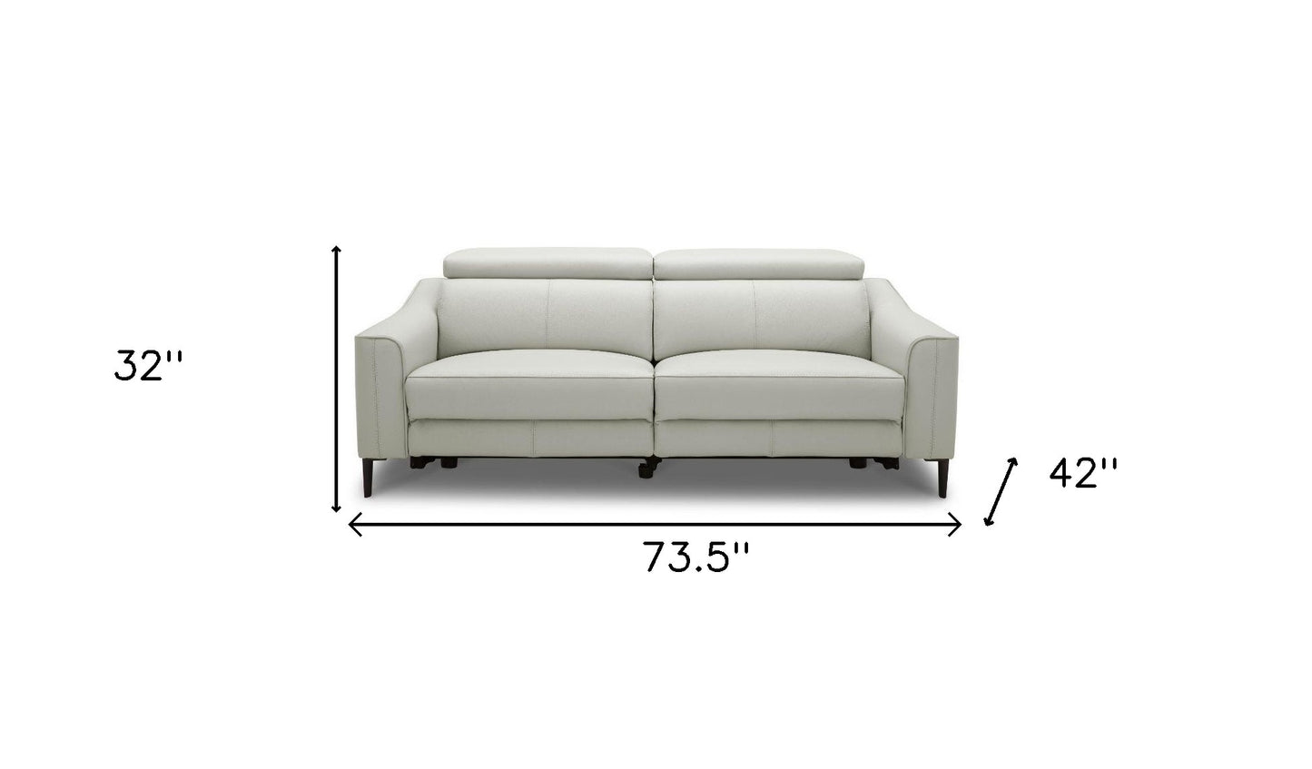 74" Gray Leather Reclining Sofa With Black Legs-4