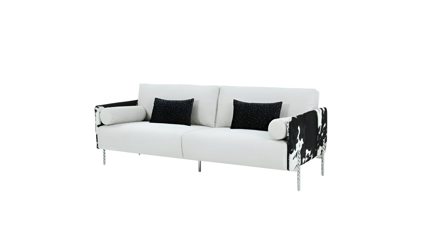 89" White Sofa And Toss Pillows With Silver Legs-2