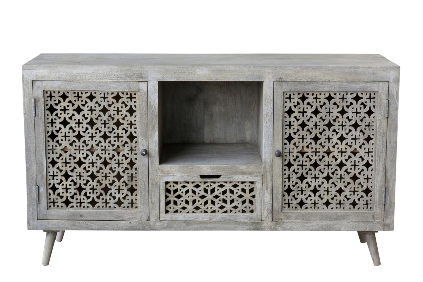 55" Gray Solid Wood Cabinet Enclosed Storage Worn TV Stand-1