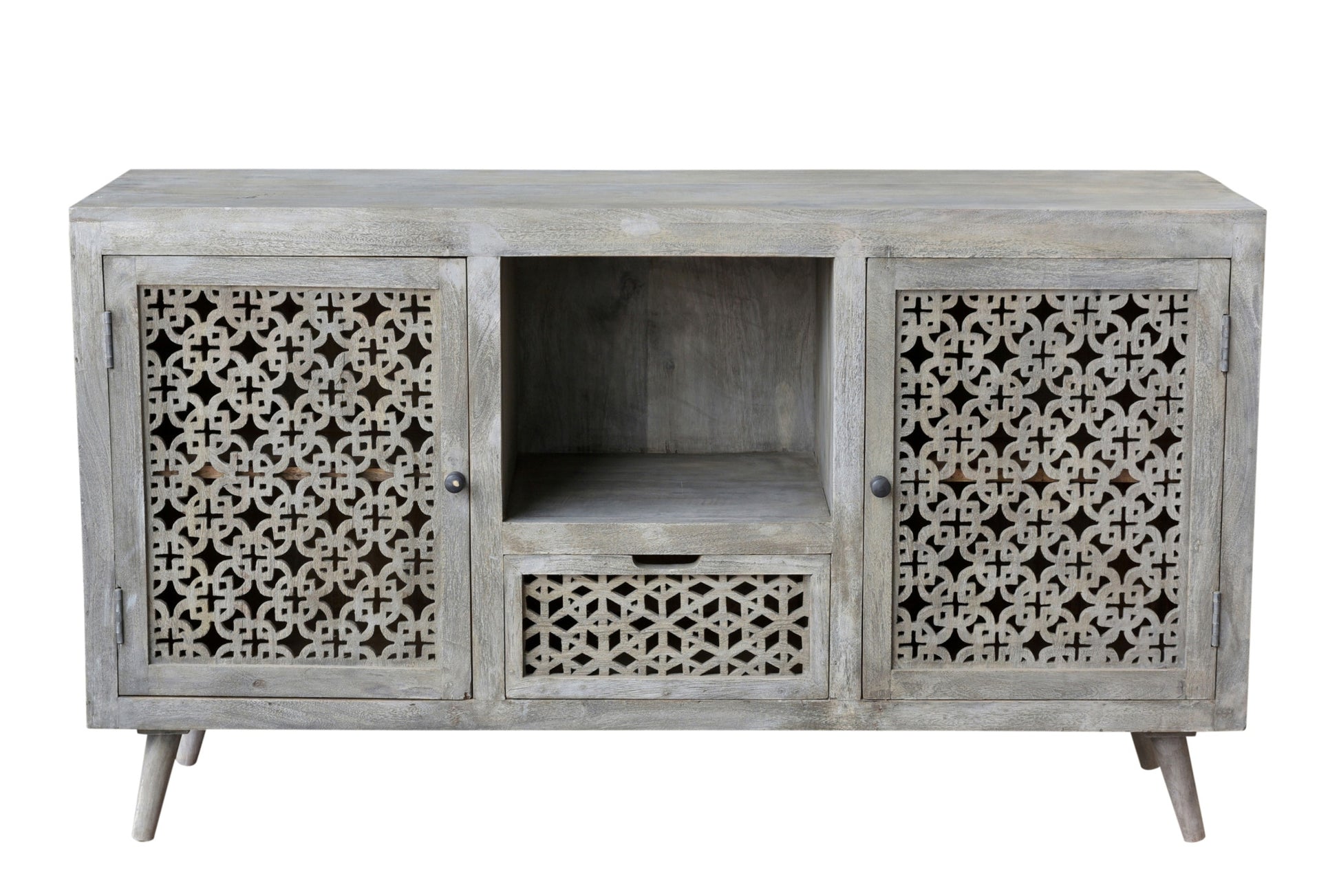 55" Gray Solid Wood Cabinet Enclosed Storage Worn TV Stand-1
