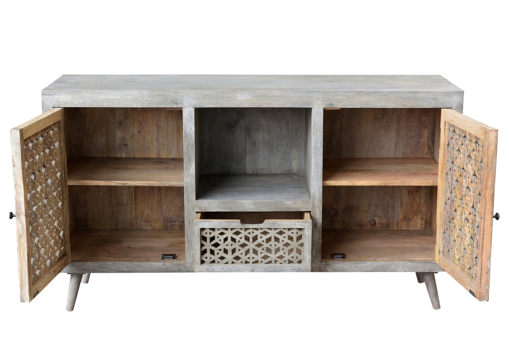 55" Gray Solid Wood Cabinet Enclosed Storage Worn TV Stand-4