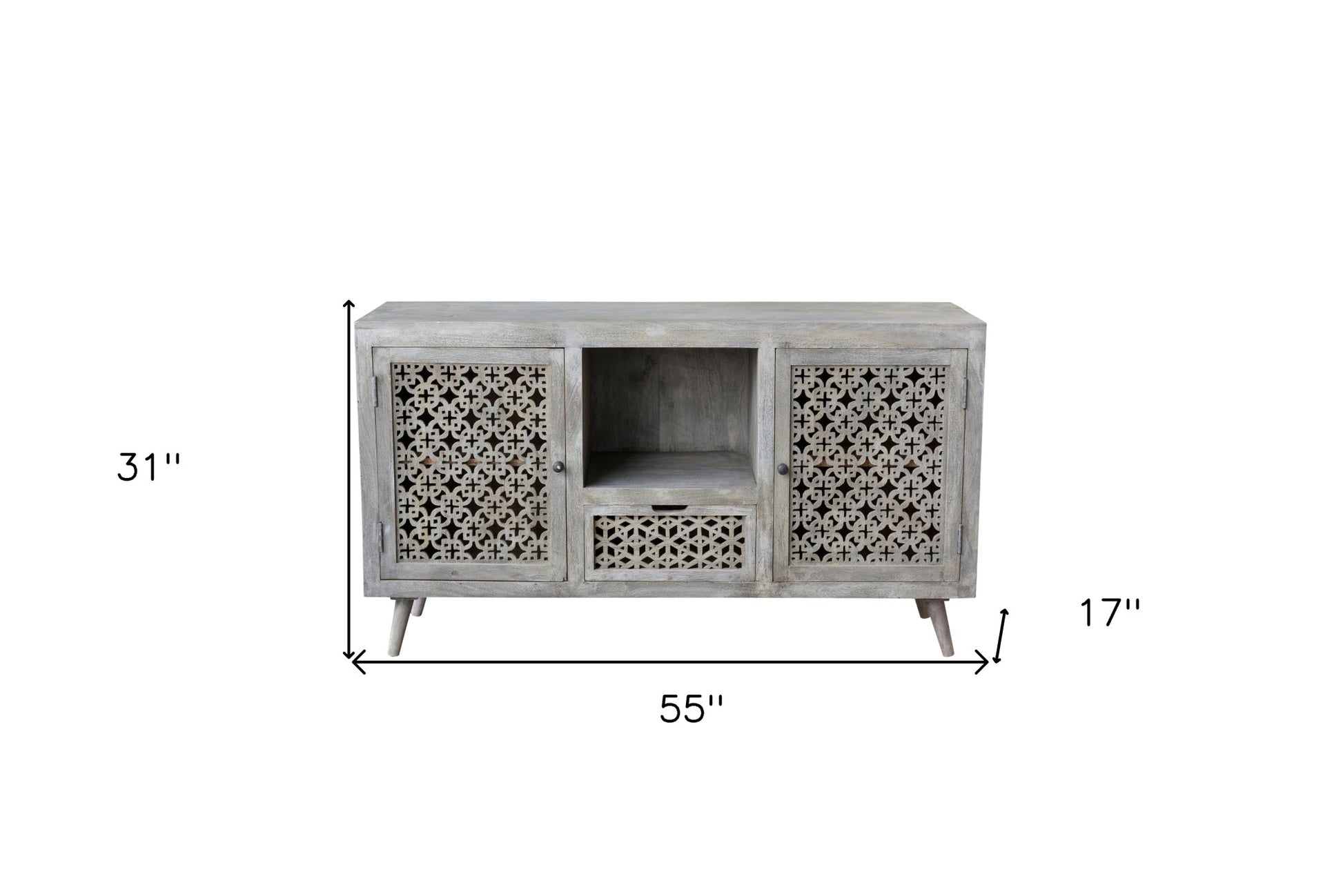55" Gray Solid Wood Cabinet Enclosed Storage Worn TV Stand-6