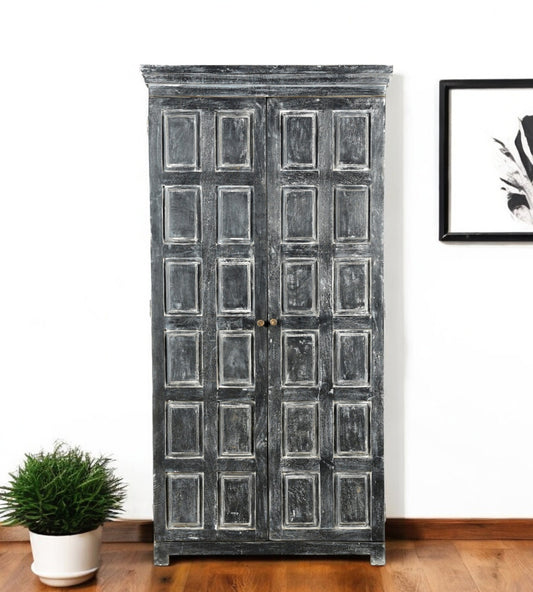 72" Dark Gray Solid Wood Pantry Or Storage Closet - Loft&Timber