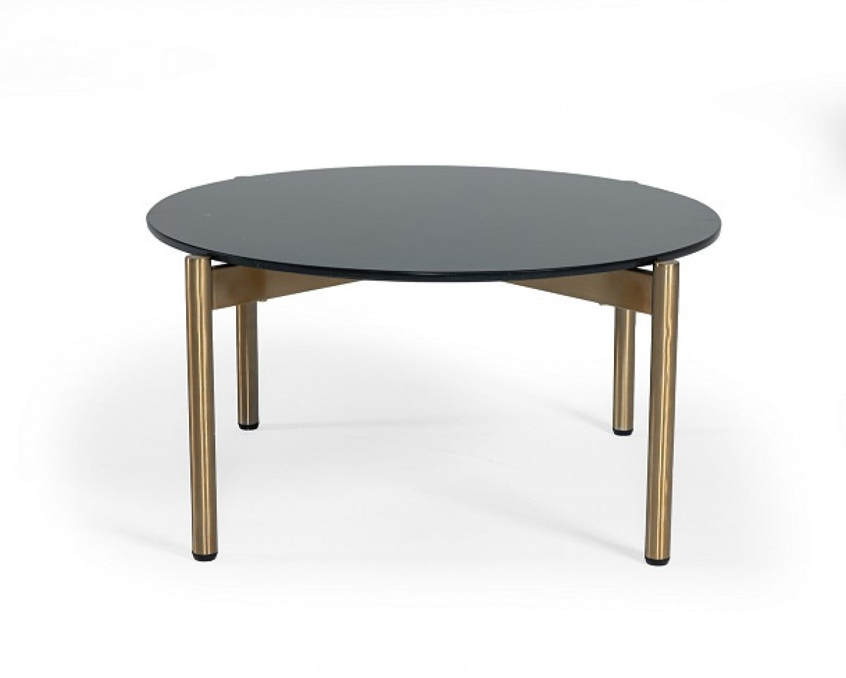 36" Black and Gold Faux Marble And Steel Round Coffee Table - Loft&Timber