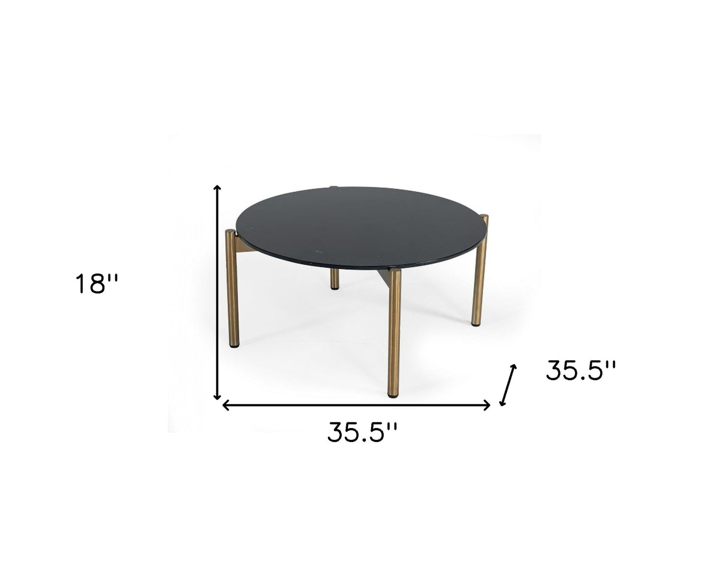 36" Black and Gold Faux Marble And Steel Round Coffee Table - Loft&Timber