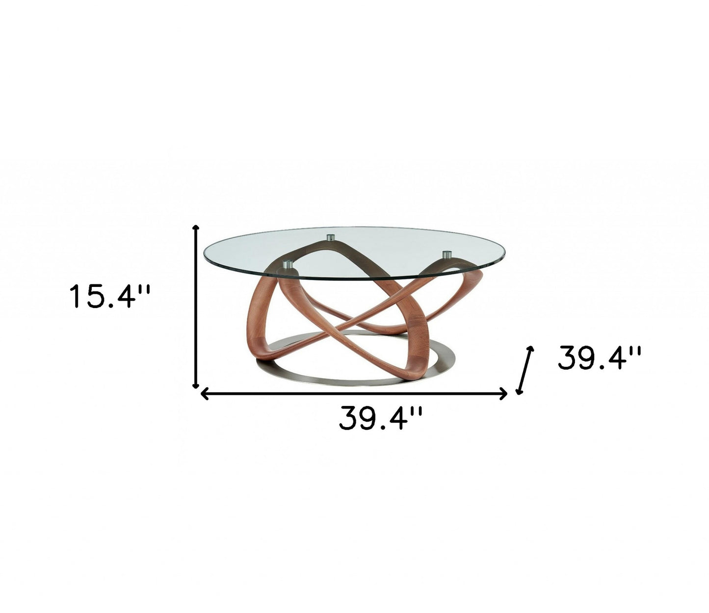 39" Clear and Brown Glass And Solid Wood Round Abstract Coffee Table - Loft&Timber