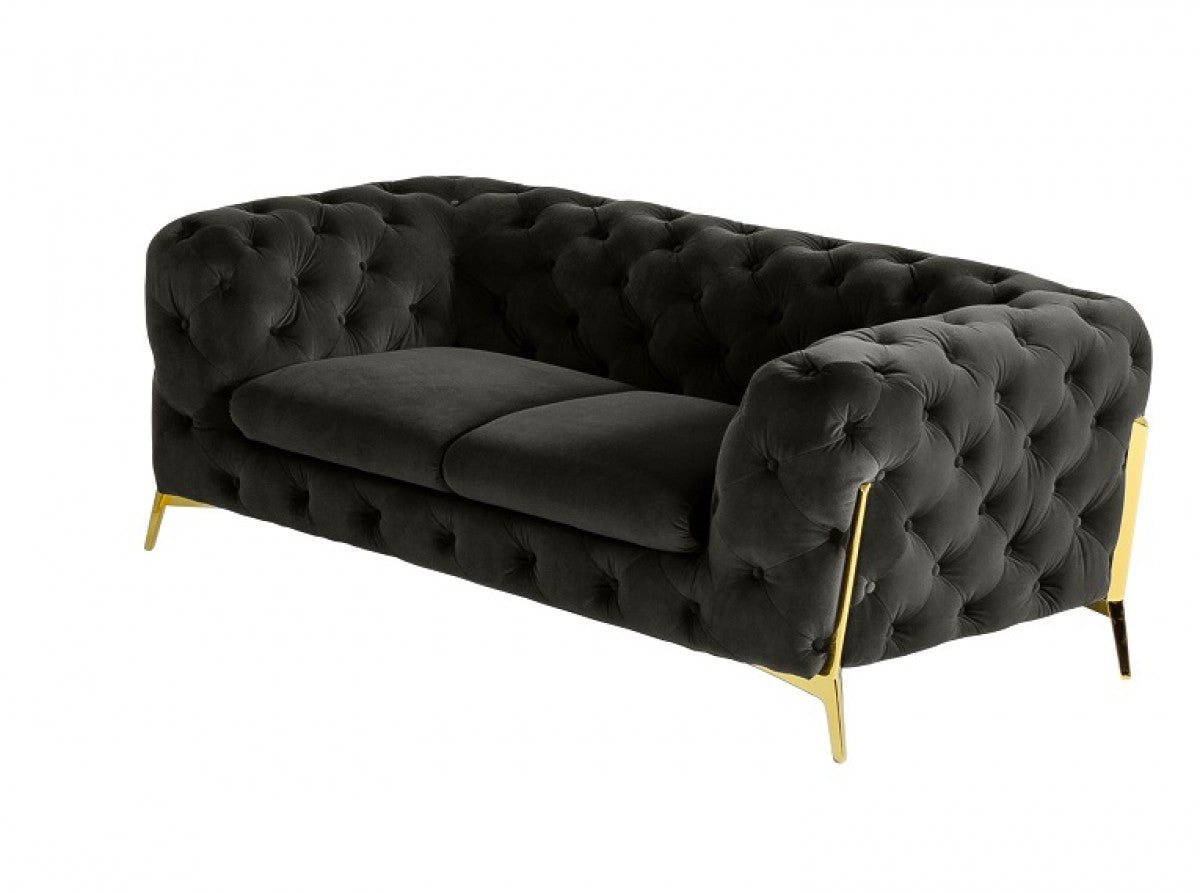74" Dark Gray And Gold Velour Chesterfield Loveseat - Loft&Timber
