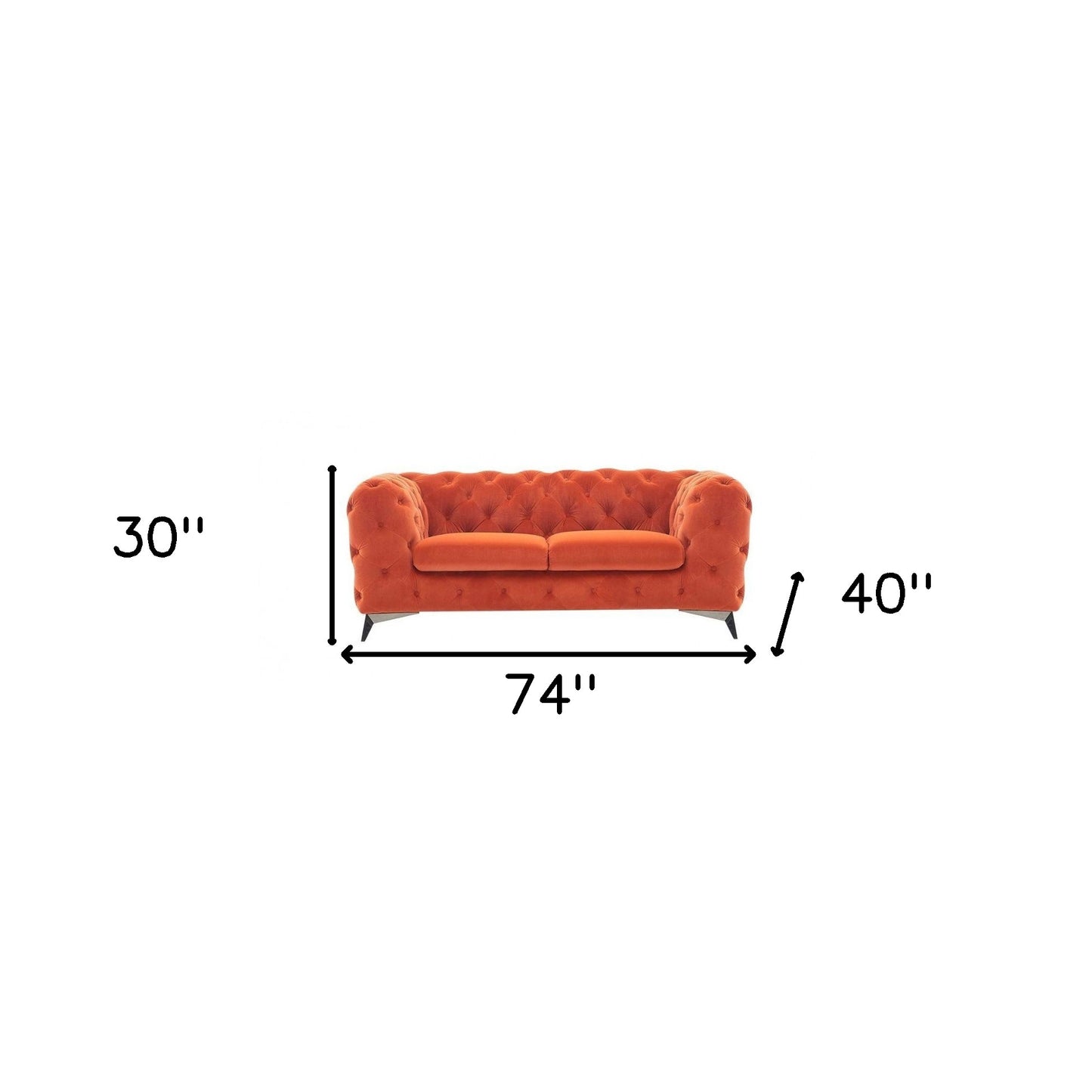 74" Orange And Silver Velvet Chesterfield Loveseat - Loft&Timber