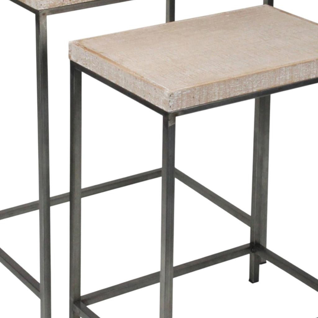 Set of Two 25" Black And Brown Solid Wood Nested Tables - Loft&Timber
