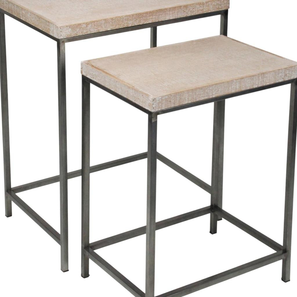 Set of Two 25" Black And Brown Solid Wood Nested Tables - Loft&Timber