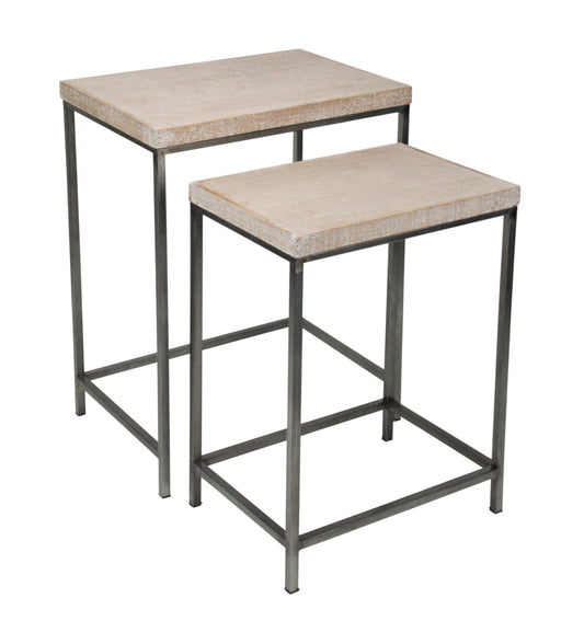 Set of Two 25" Black And Brown Solid Wood Nested Tables - Loft&Timber