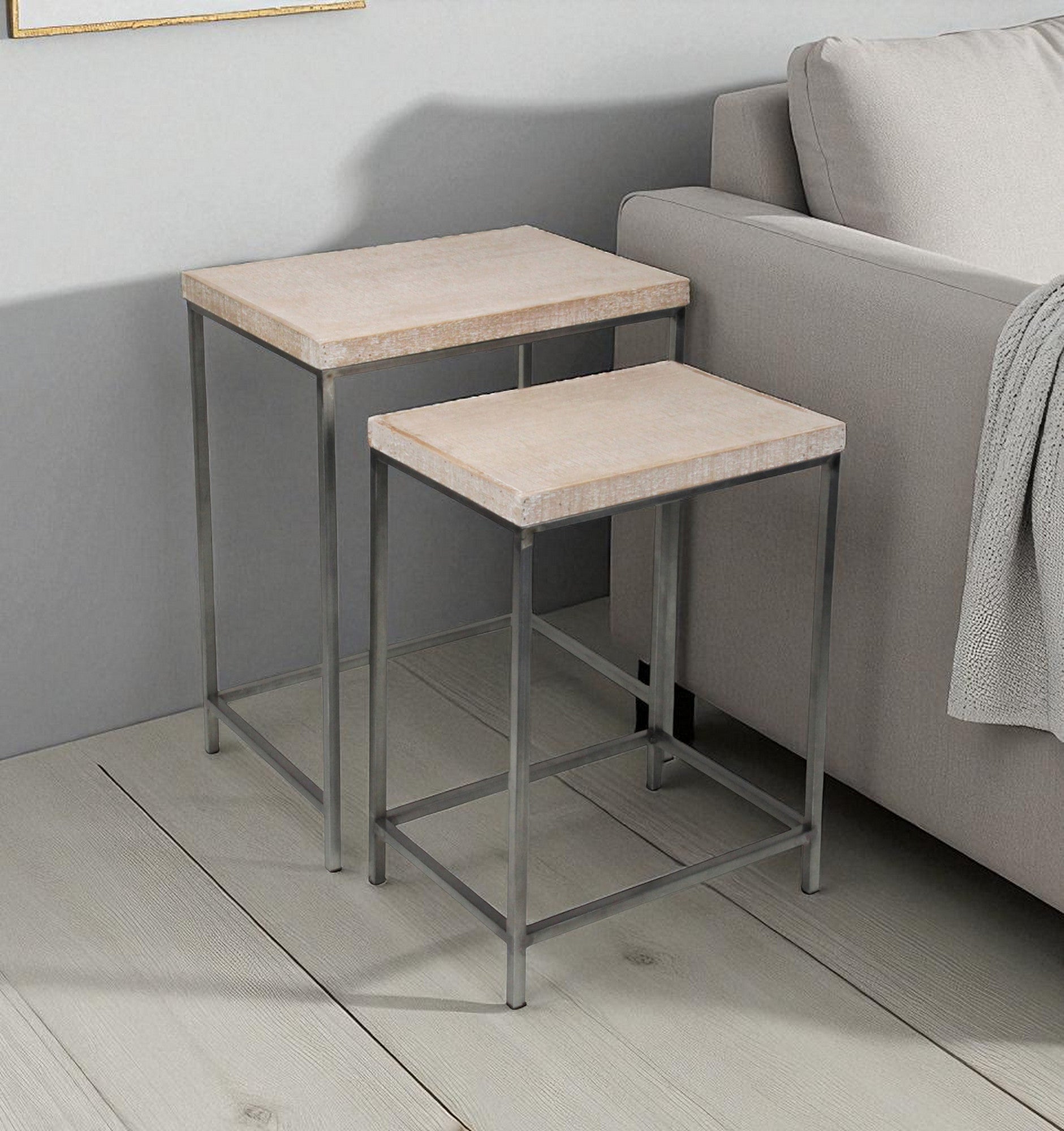 Set of Two 25" Black And Brown Solid Wood Nested Tables - Loft&Timber