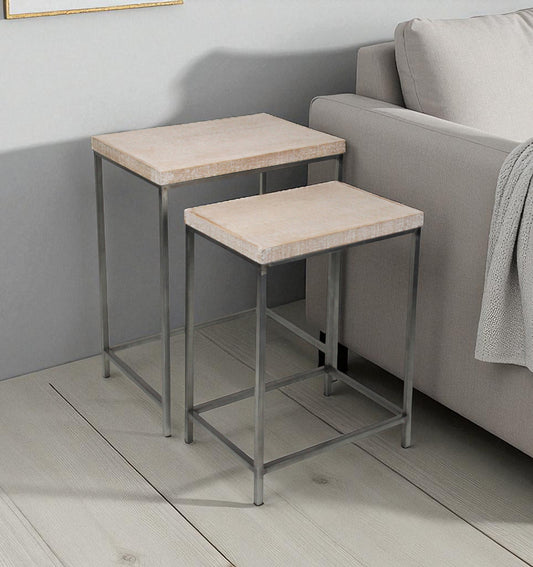 Set of Two 25" Black And Brown Solid Wood Nested Tables - Loft&Timber