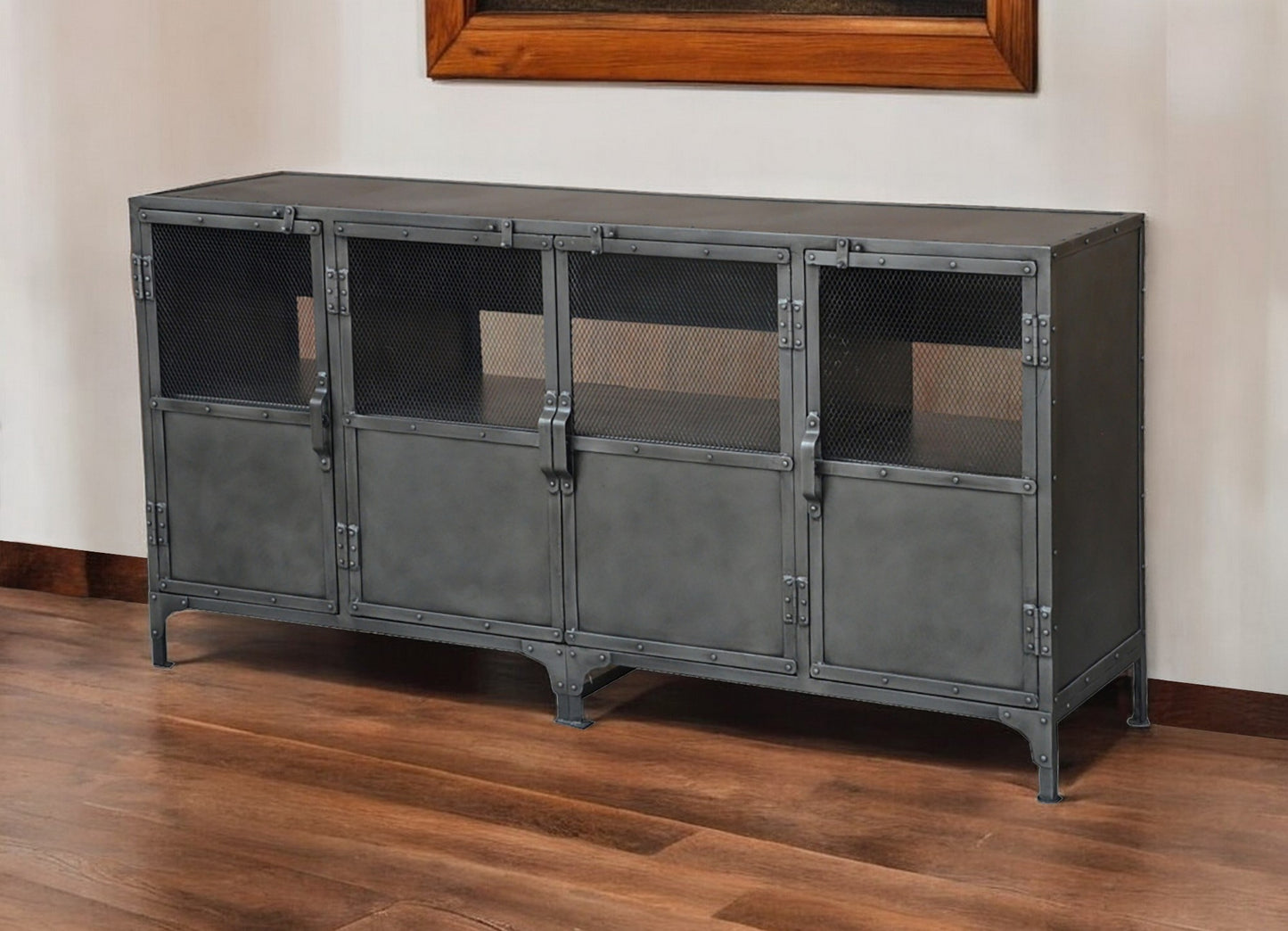 72" Dark Gray Metal Enclosed Storage TV Stand-1