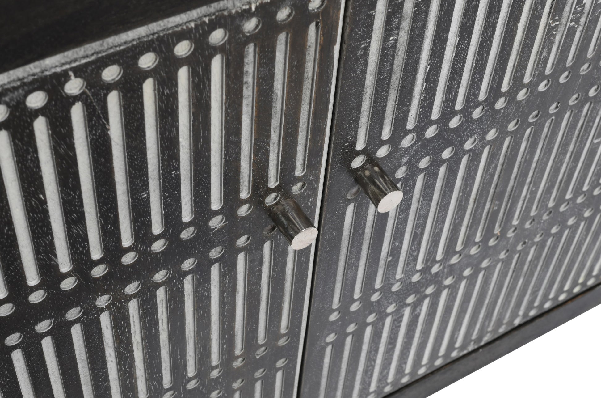 92" Dark Brown Carved Geometric Distressed Solid Wood Enclosed and Open Storage TV Stand-8