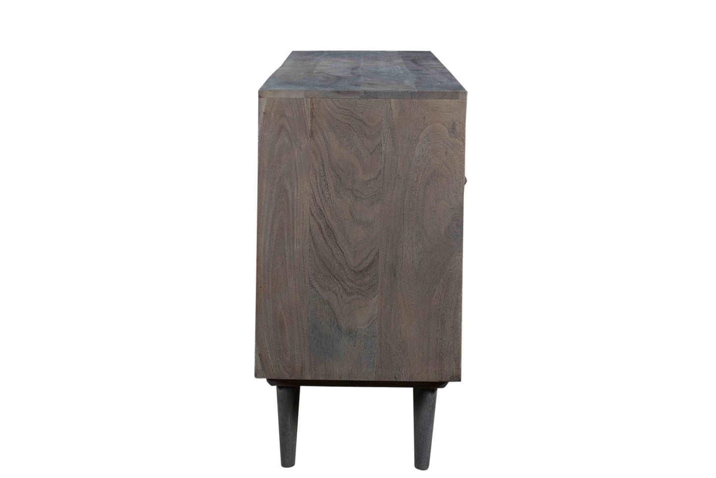 55" Dark Gray Carved Geometric Distressed Solid Wood Enclosed and Open Storage TV Stand-5
