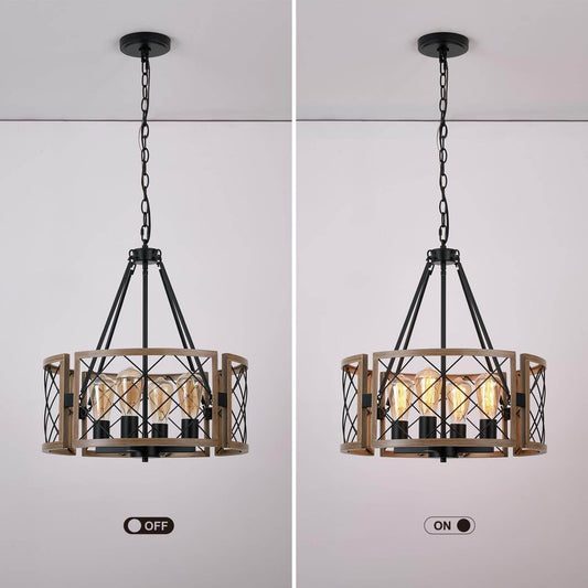 4-Light Modern Farmhouse Chandelier Grey Wood Rustic - Loft&Timber